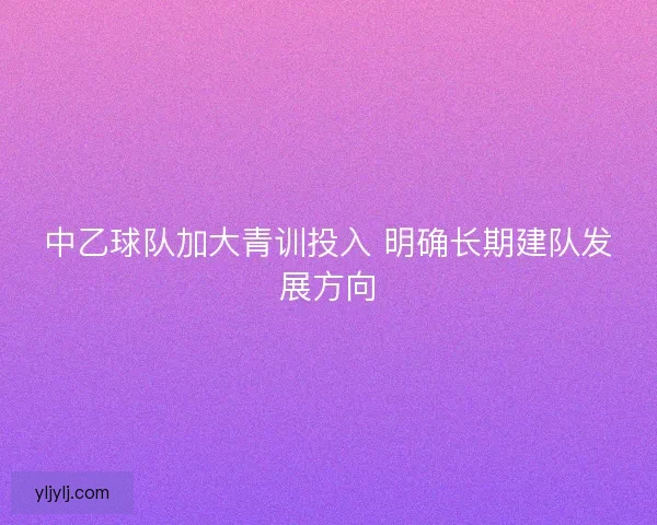 中乙球队加大青训投入 明确长期建队发展方向